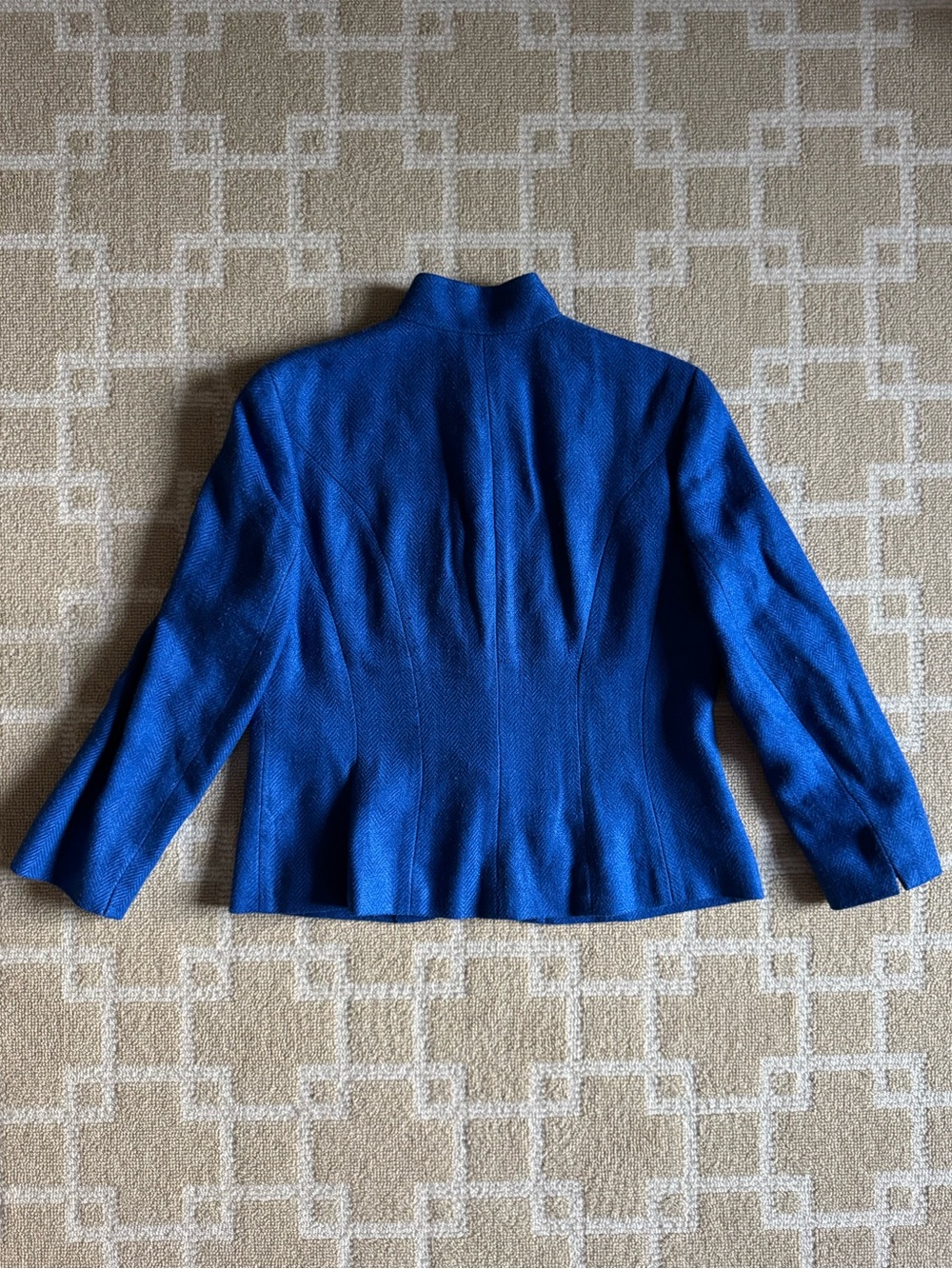 Lauren Ralph Lauren Herringbone Wool Blend Button Jacket Cobalt Blue Size 12 - Picture 3 of 5